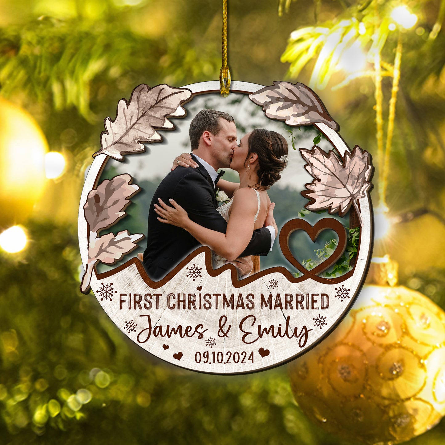 Custom Wedding Photo 2-Layer Wood Ornament