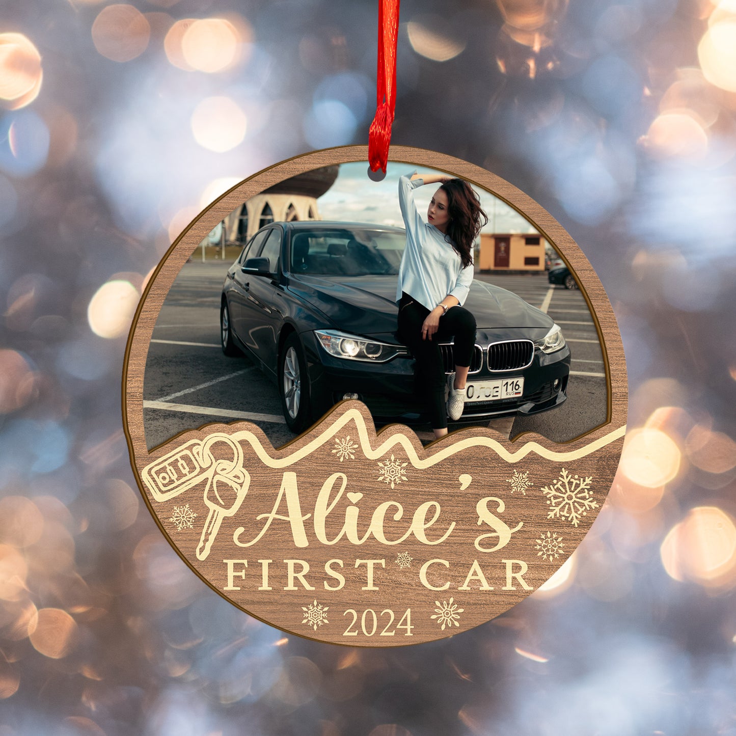 Custom First Car Wood and Acrylic Ornament