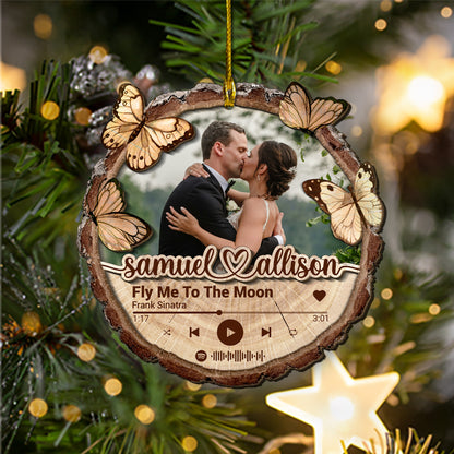 Custom Wedding Song Photo 2-Layer Wood Ornament