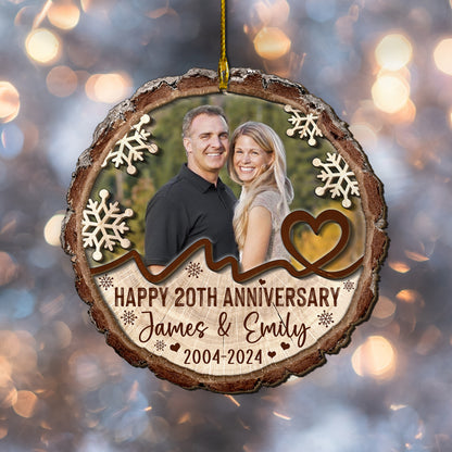 Custom Photo Couple Anniversary 2-Layer Wood Slice Ornament