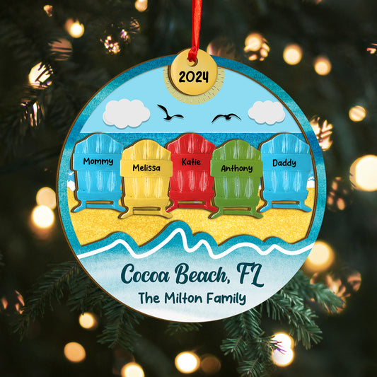 Custom Beach Vacation Wood and Acrylic Ornament