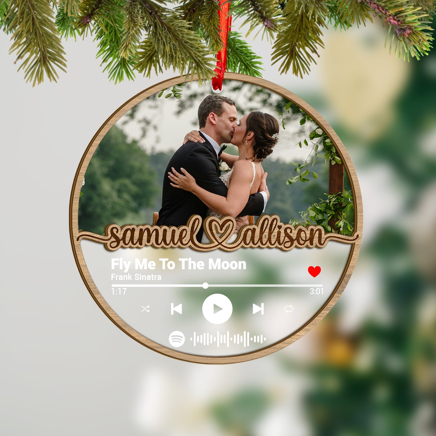 Custom Song Photo Wedding Couple Wood and Acrylic Ornament