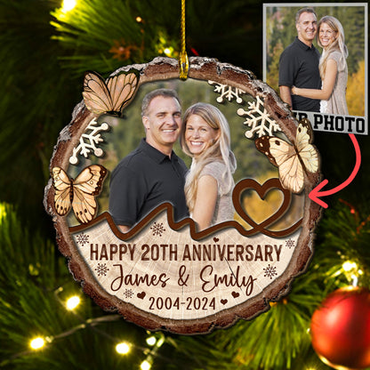 Custom Photo Couple Anniversary 2-Layer Wood Slice Ornament