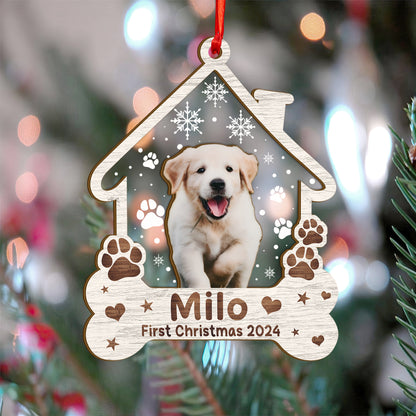 Custom Photo Dog First Christmas Wood and Acrylic Ornament