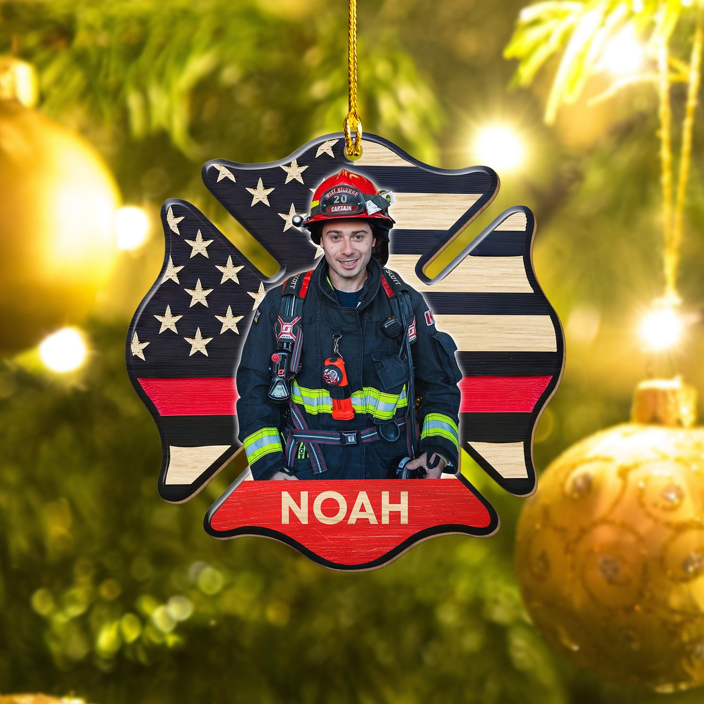 Custom Firefighter Photo Christmas Ornament