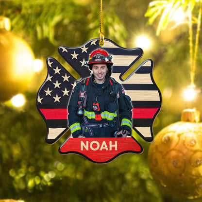 Custom Firefighter Photo Christmas Ornament