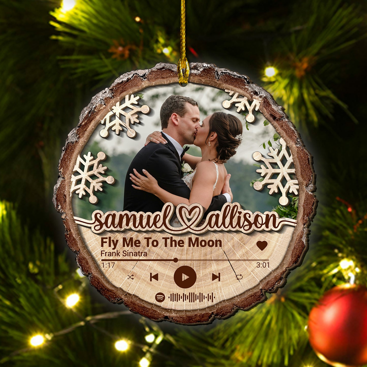 Custom Couple Song Photo 2-Layer Wood Slice Ornament