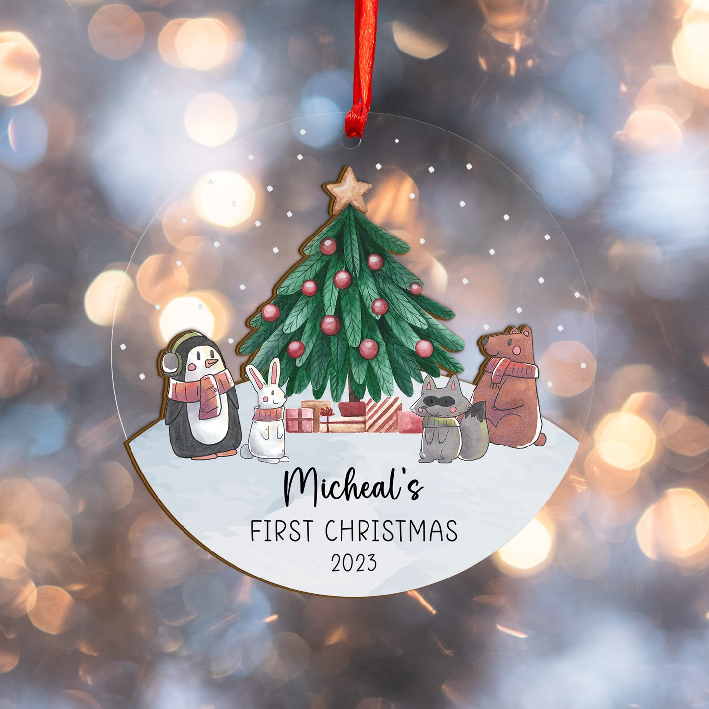 Custom Baby First Christmas Wood and Acrylic Ornament