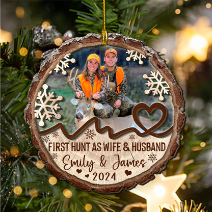 Custom Hunting Photo Wife & Husband Wood Ornament