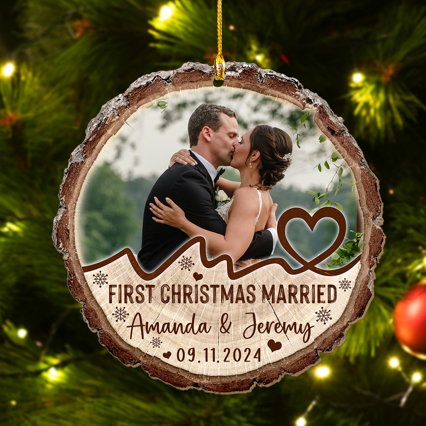 Custom Wedding Photo Wood Slice Ornament