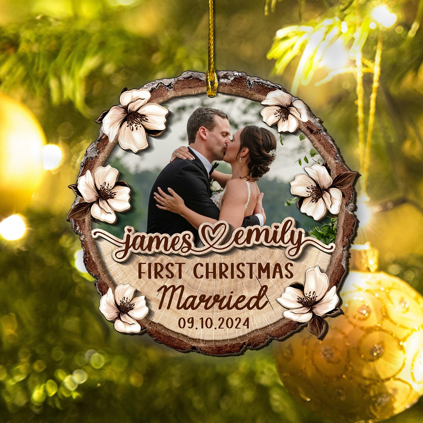 Custom Wedding Photo 2-Layer Wood Ornament