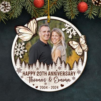 Custom Anniversary Photo 2-Layer Wood Ornament