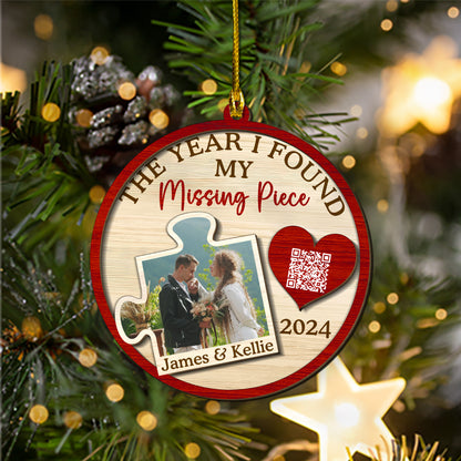 Custom Wedding Photo QR Code 2-Layer Wood Ornament