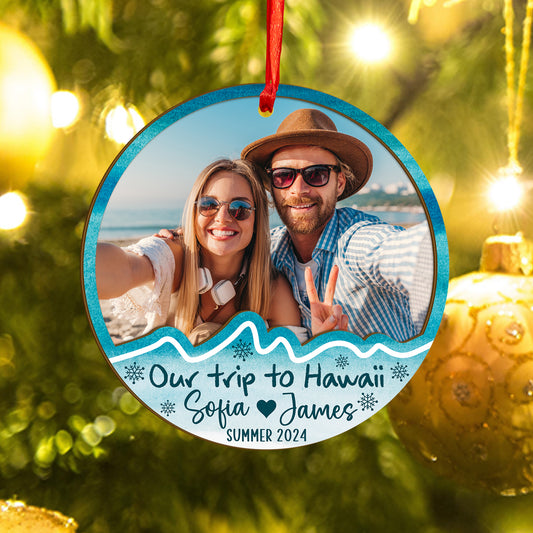 Custom Travel Photo Wood and Acrylic Ornament