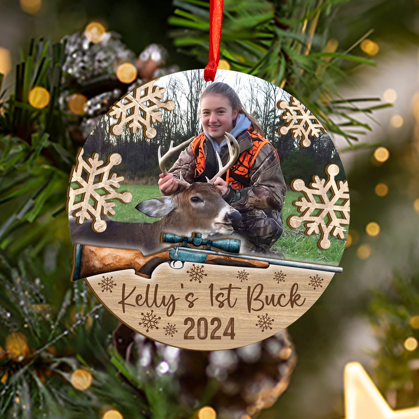 Custom Hunting Photo Borderless Wood and Acrylic Ornament