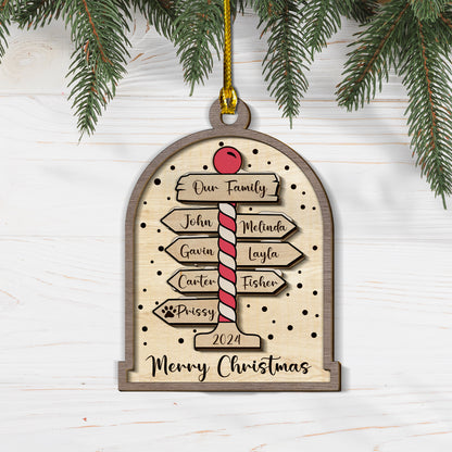 Custom Names Signposts 2-Layer Wood Ornament