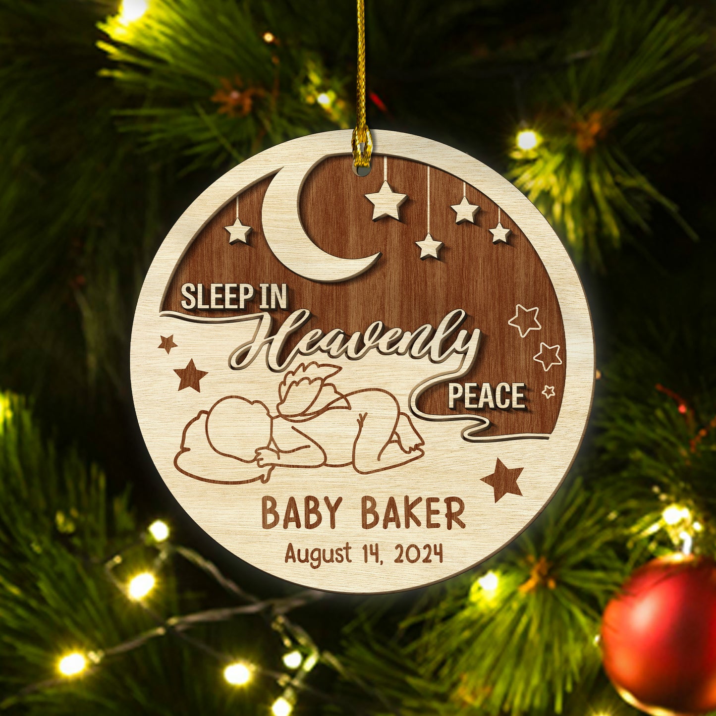 Custom Sleep In Heavenly Peace Memorial 2-Layers Wood Ornament