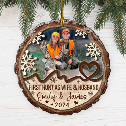 Custom Hunting Photo Wife & Husband Wood Ornament