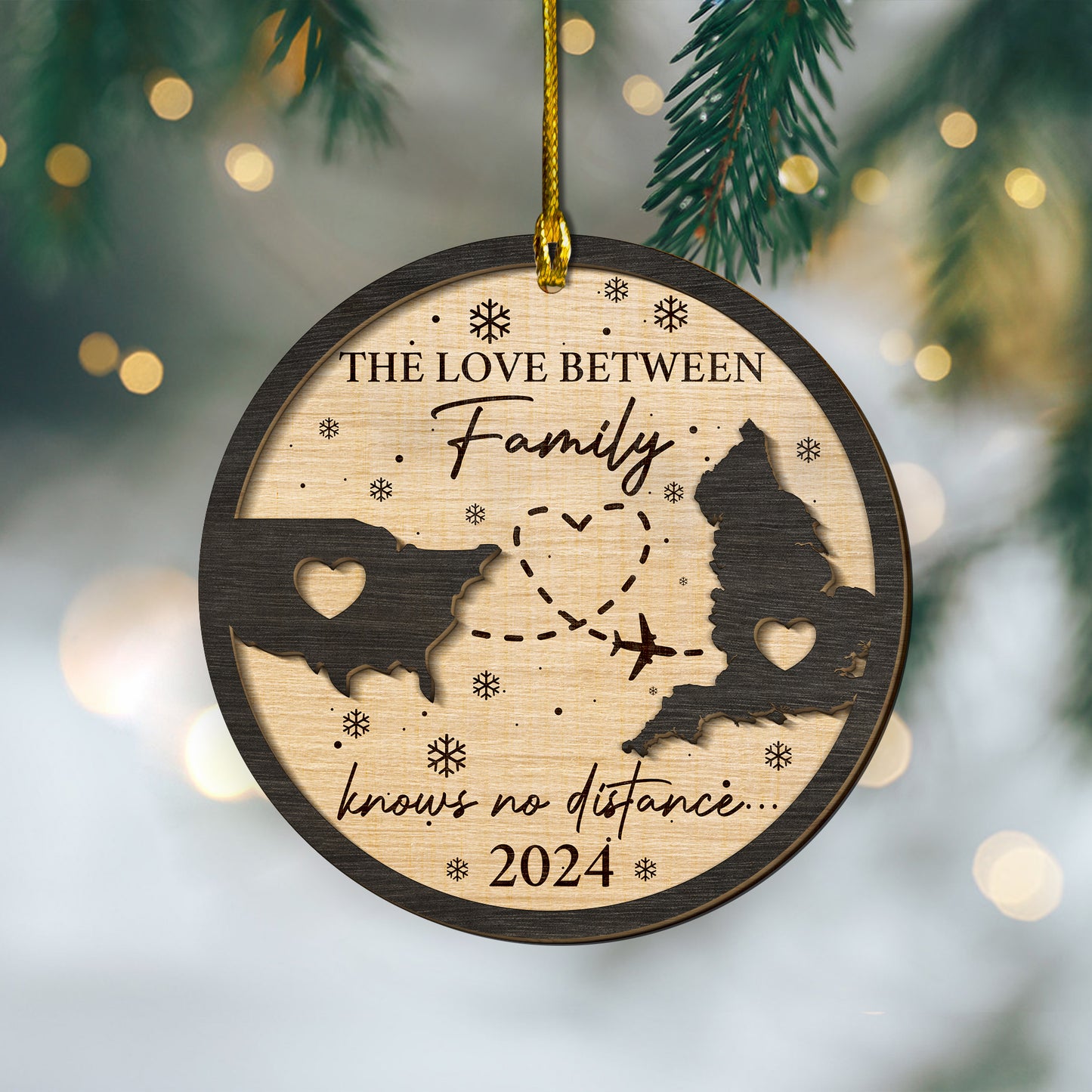 Custom Long Distance Family 2-Layers Wood Ornament