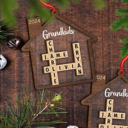 Custom Family Crossword Wood and Acrylic Christmas Ornament