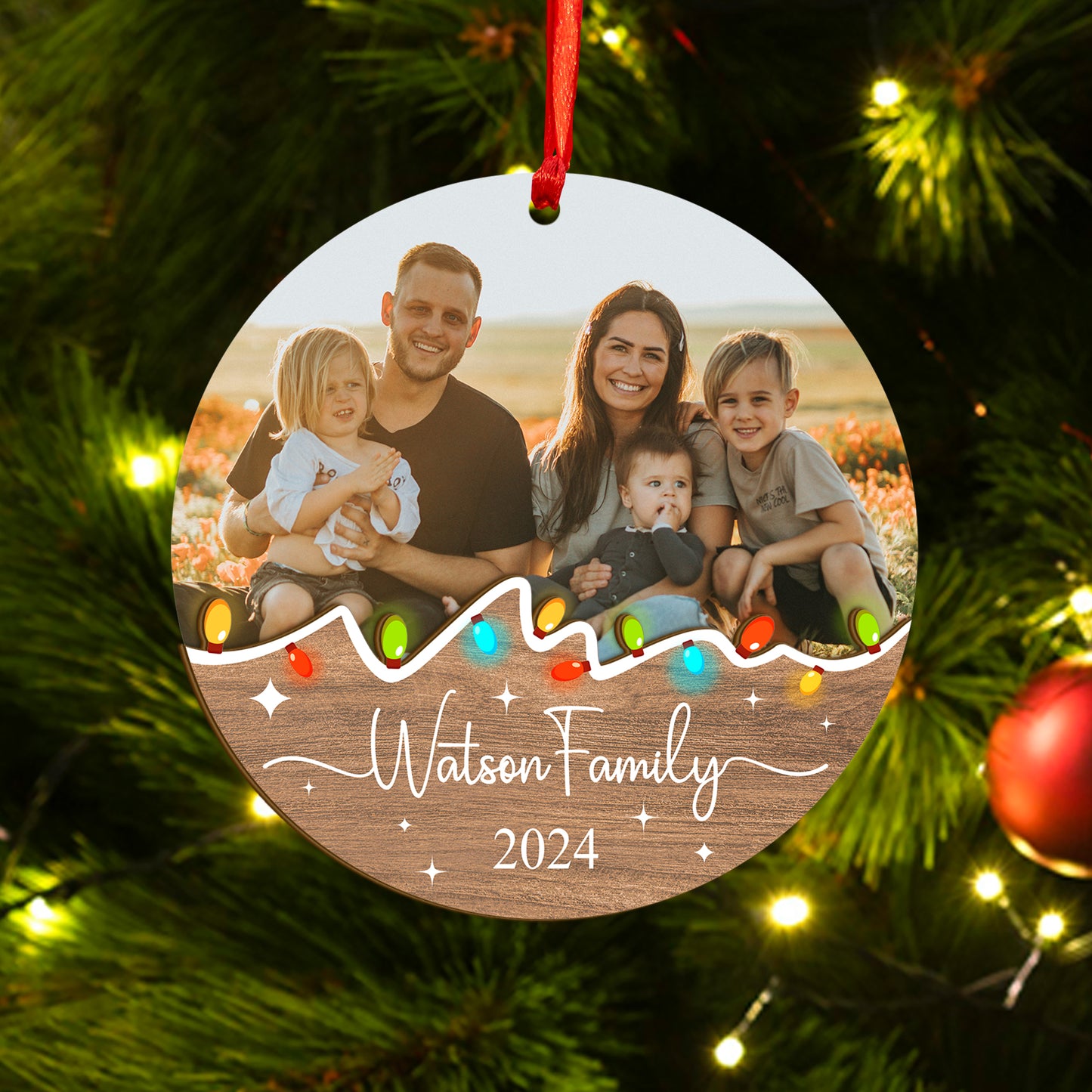 Custom Photo Family Wood and Acrylic Ornament