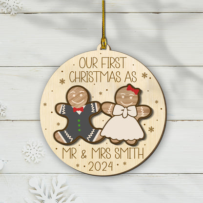 Custom Mr & Mrs Gingerbread 2-Layer Wood Ornament