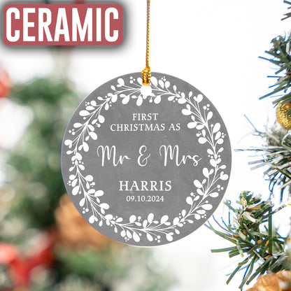 Custom First Christmas As Mr & Mrs Wedding Ornament