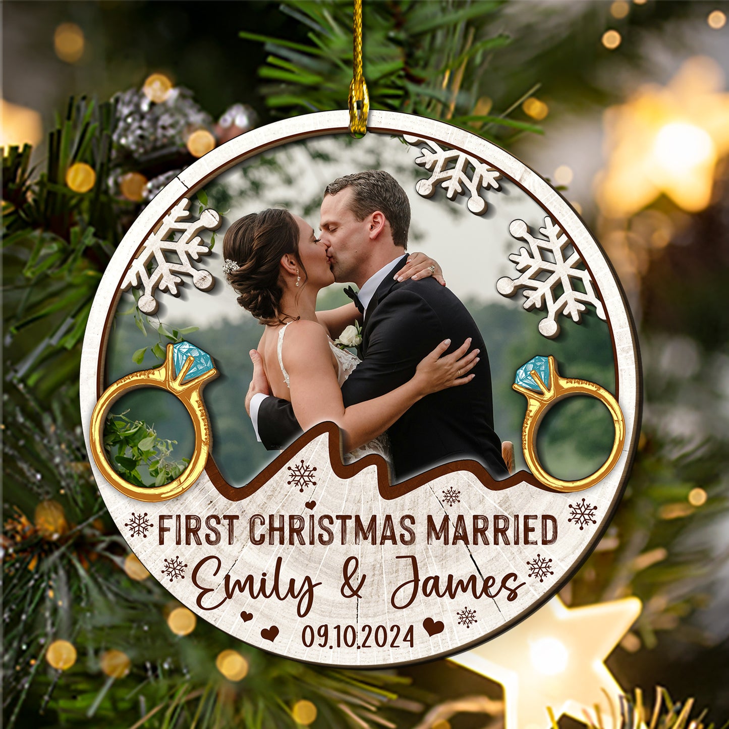 Custom Wedding Photo 2-Layers Wood Ornament