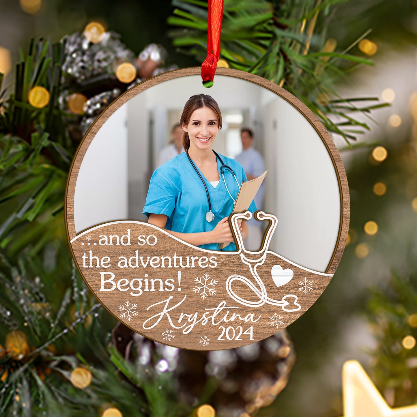 Custom Nurse Photo Wood and Acrylic Ornament