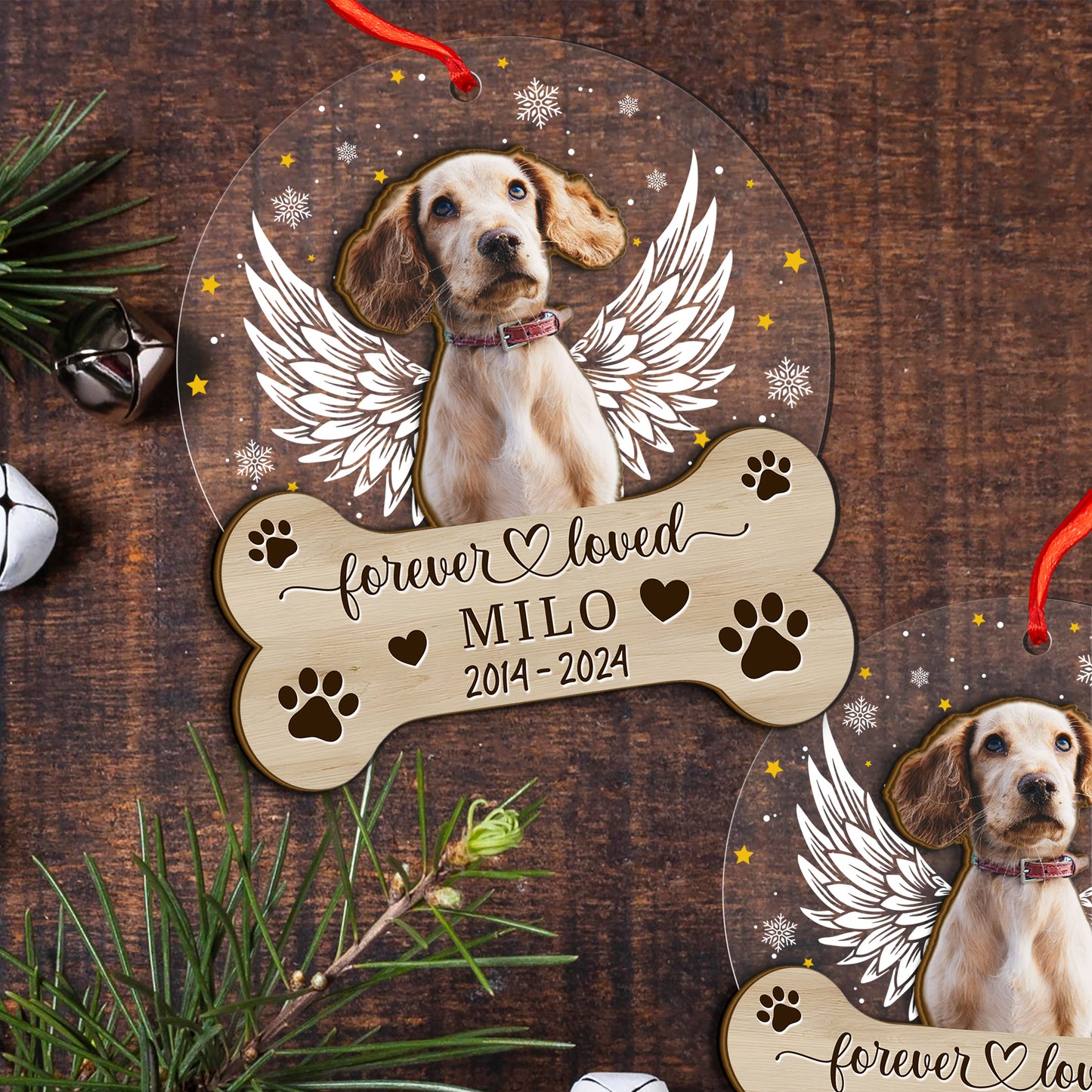 Custom Photo Memorial Dog Wood and Acrylic Ornament