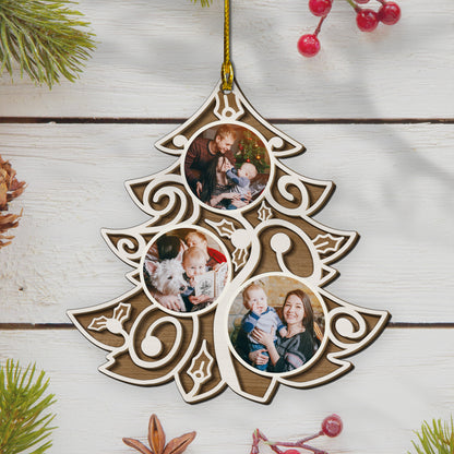 Custom Photos Noel Tree 2-Layer Wood Ornament