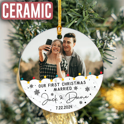 Custom Couple Name Our First Christmas Married Wedding Ornament