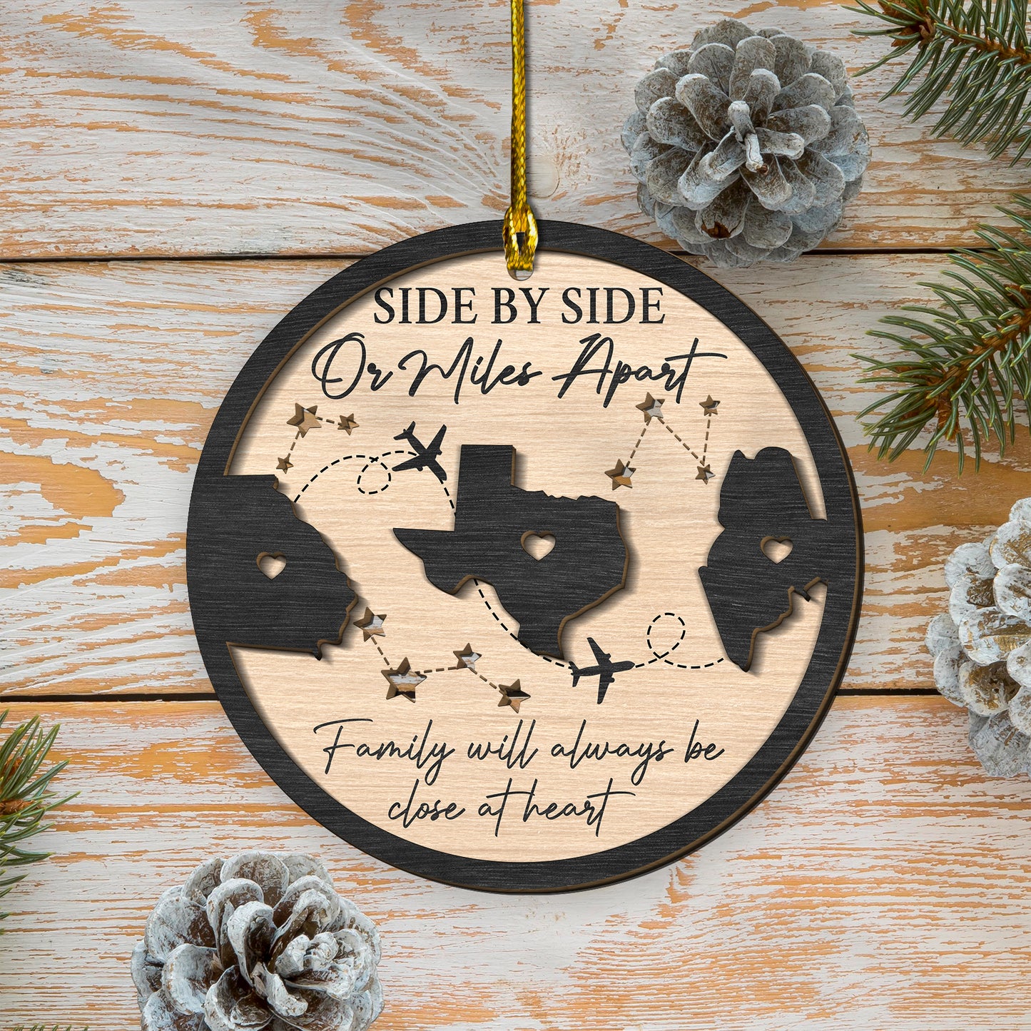 Custom Long Distance 2-Layers Wood Ornament