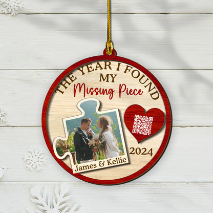 Custom Wedding Photo QR Code 2-Layer Wood Ornament