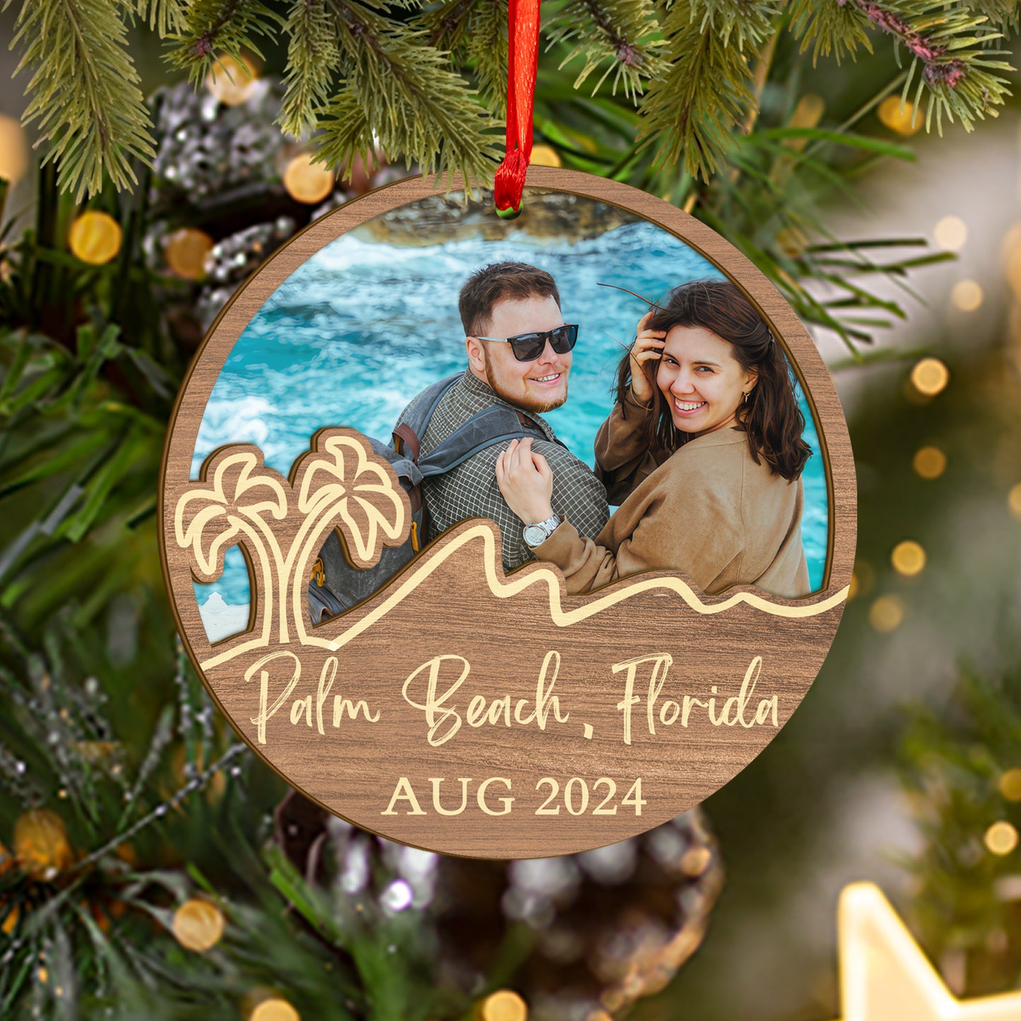 Custom Vacation Photo Wood and Acrylic Ornament