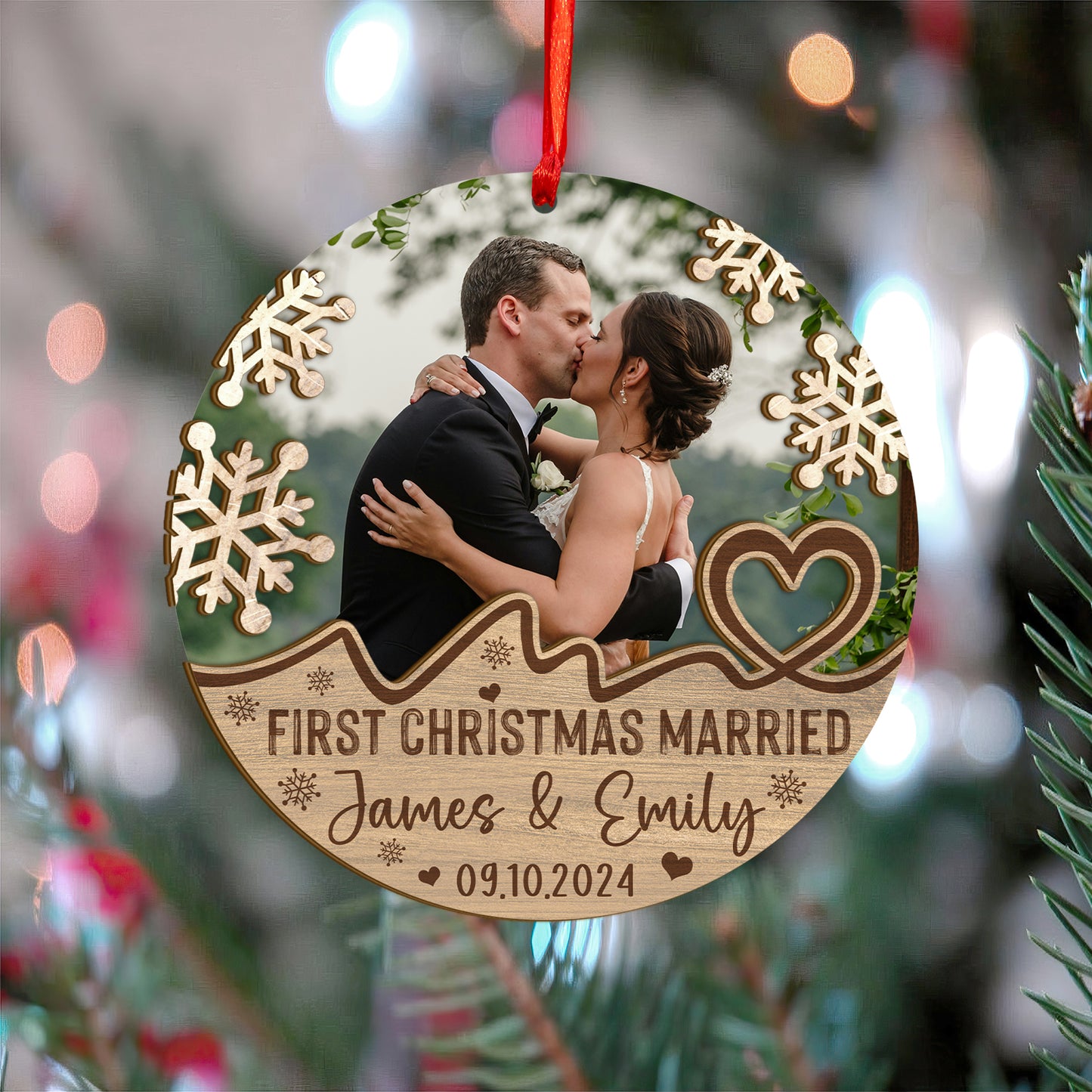 Custom Wedding Photo Wood and Acrylic Ornament