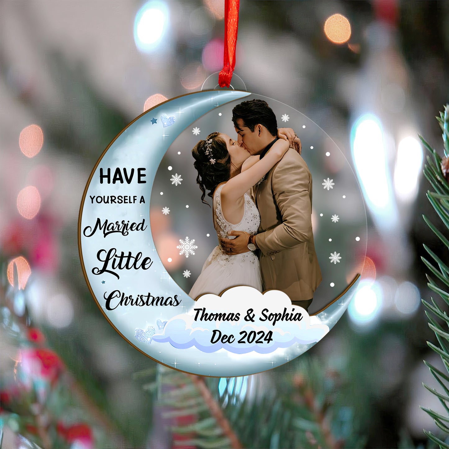 Custom Couple Photo Wood and Acrylic Ornament