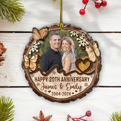 Custom Photo Couple Anniversary 2-Layer Wood Slice Ornament