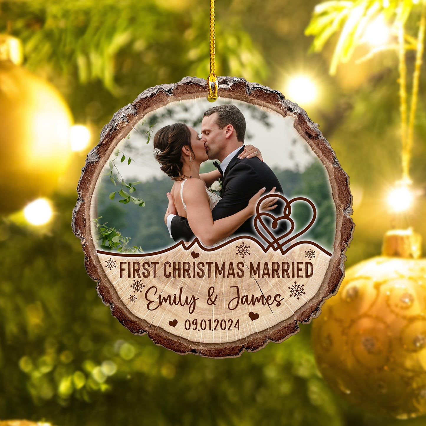 Custom Wedding Photo Wood Ornament