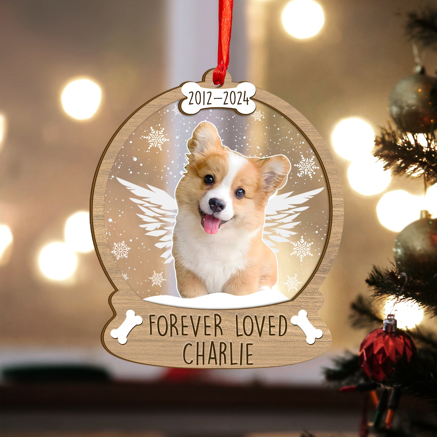 Custom Dog Memorial Photo Wood and Acrylic Ornament