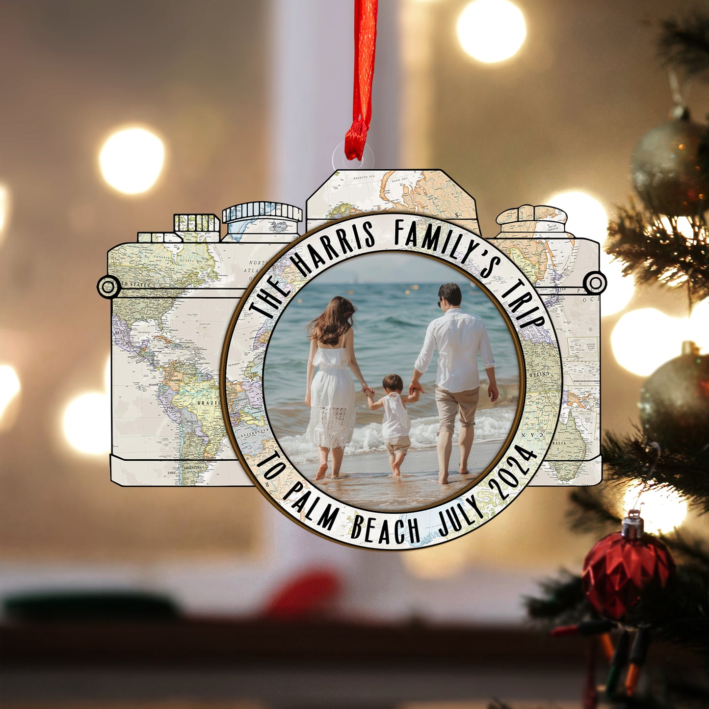 Custom Photo Travel Adventure Wood and Acrylic Ornament