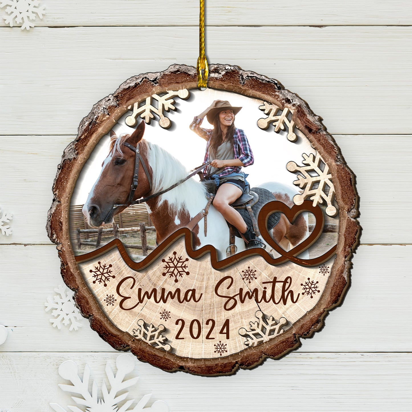 Custom Horse Riding Photo 2-Layers Wood Slice Ornament