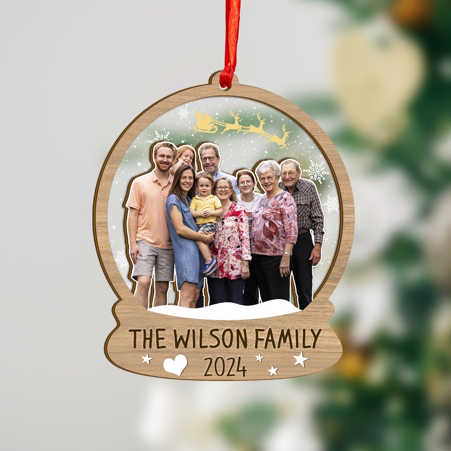 Custom Family Photo Snowball Wood and Acrylic Ornament