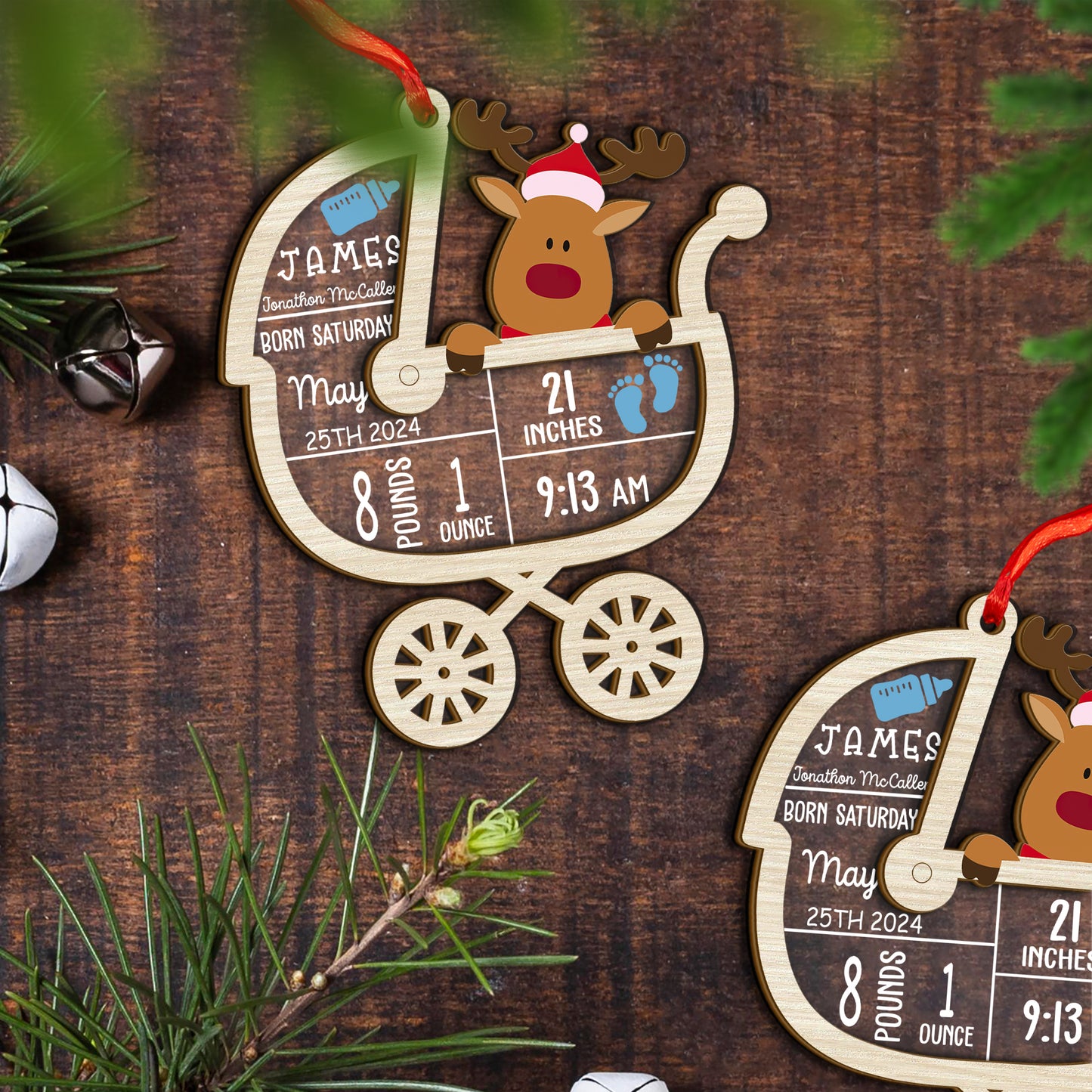 Custom Baby Stats Wood and Acrylic Ornament