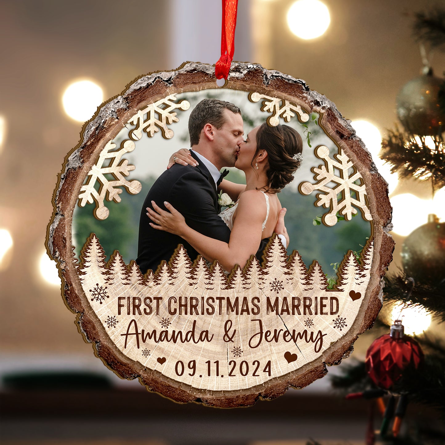 Custom Wedding Photo Wood and Acrylic Ornament