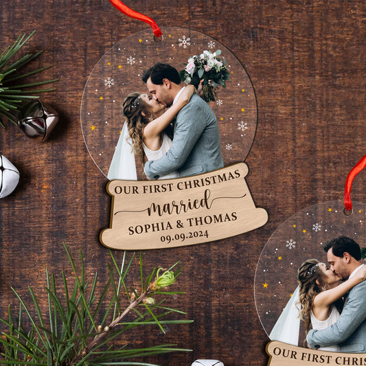 Custom First Christmas Married Wood and Acrylic Ornament