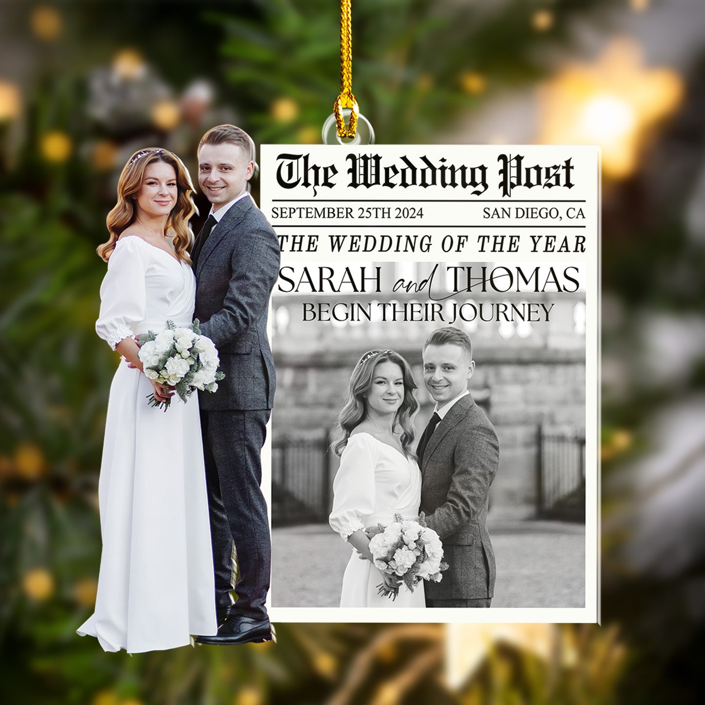 Custom Wedding Photo Newspaper Ornament