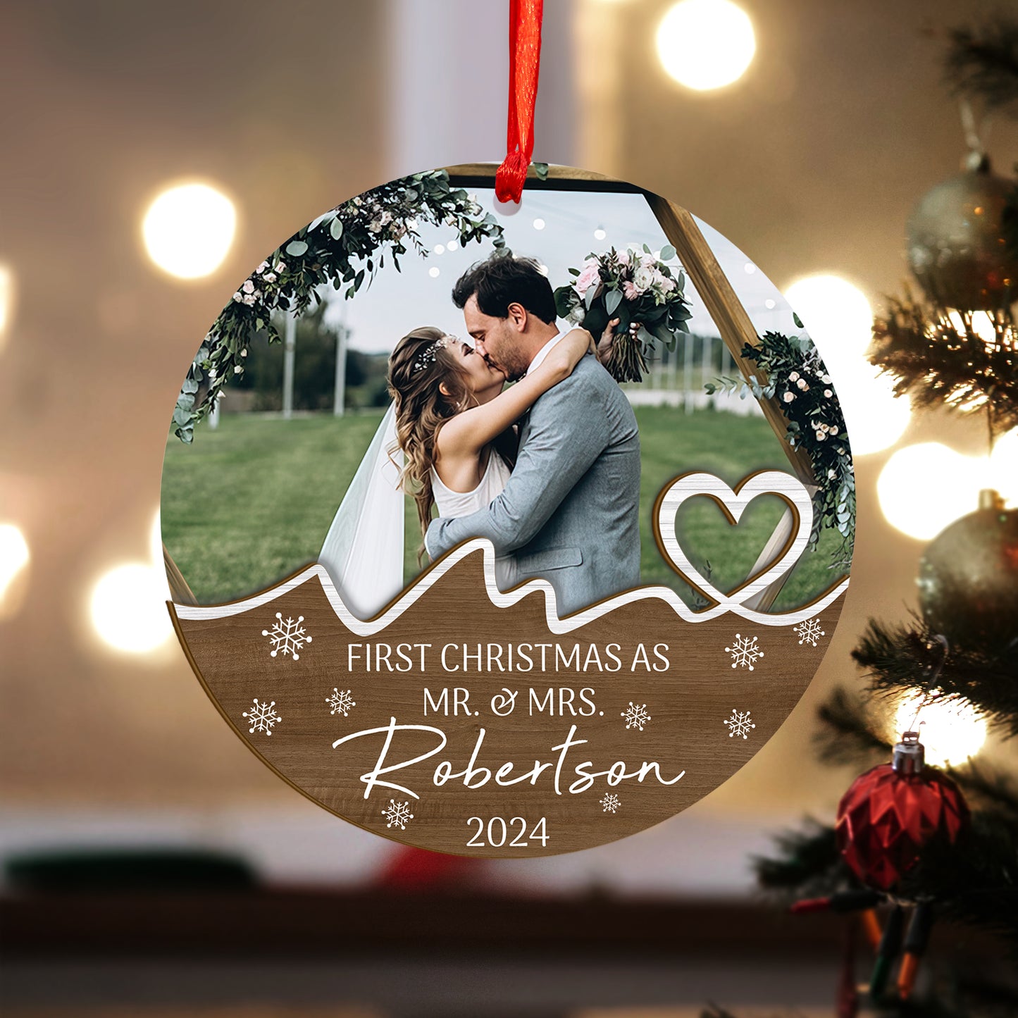 Custom Photo Wedding Wood and Acrylic Ornament