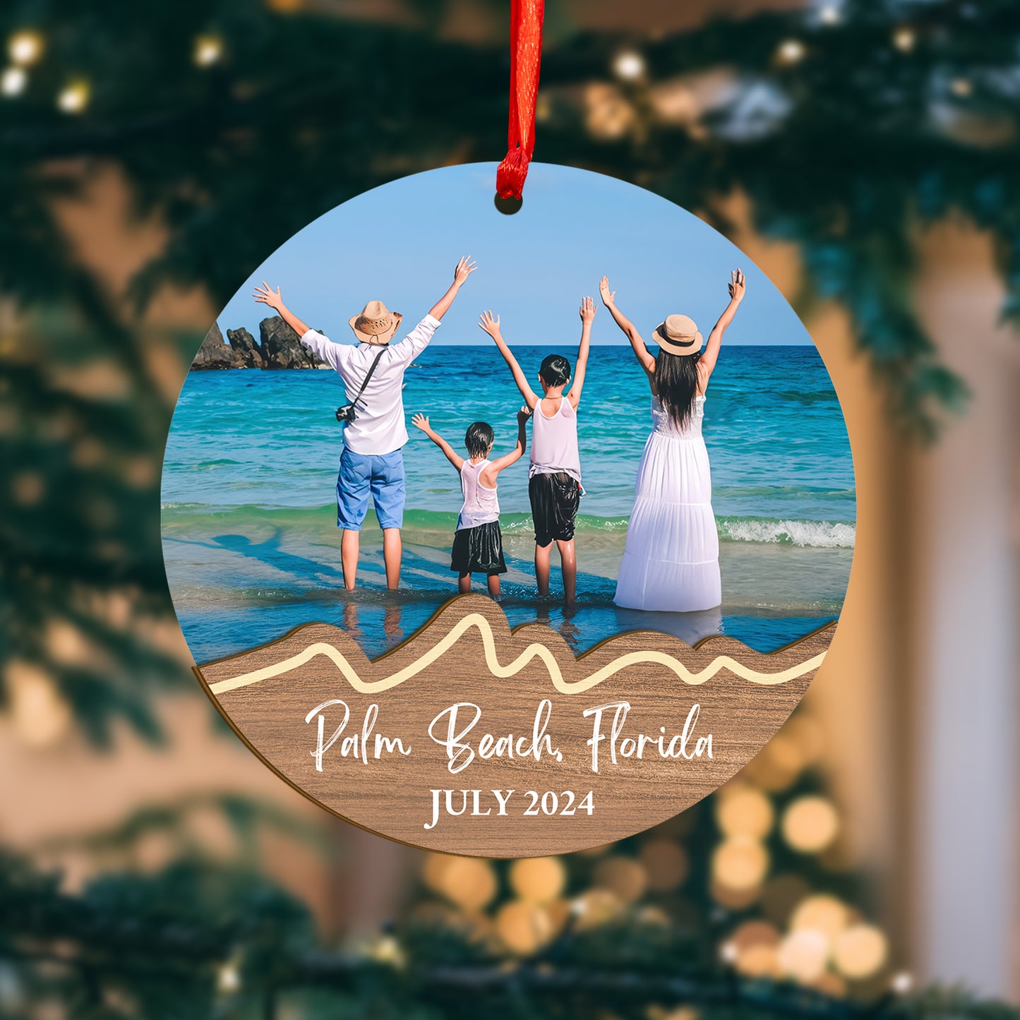 Custom Photo Family Travelling Wood and Acrylic Ornament