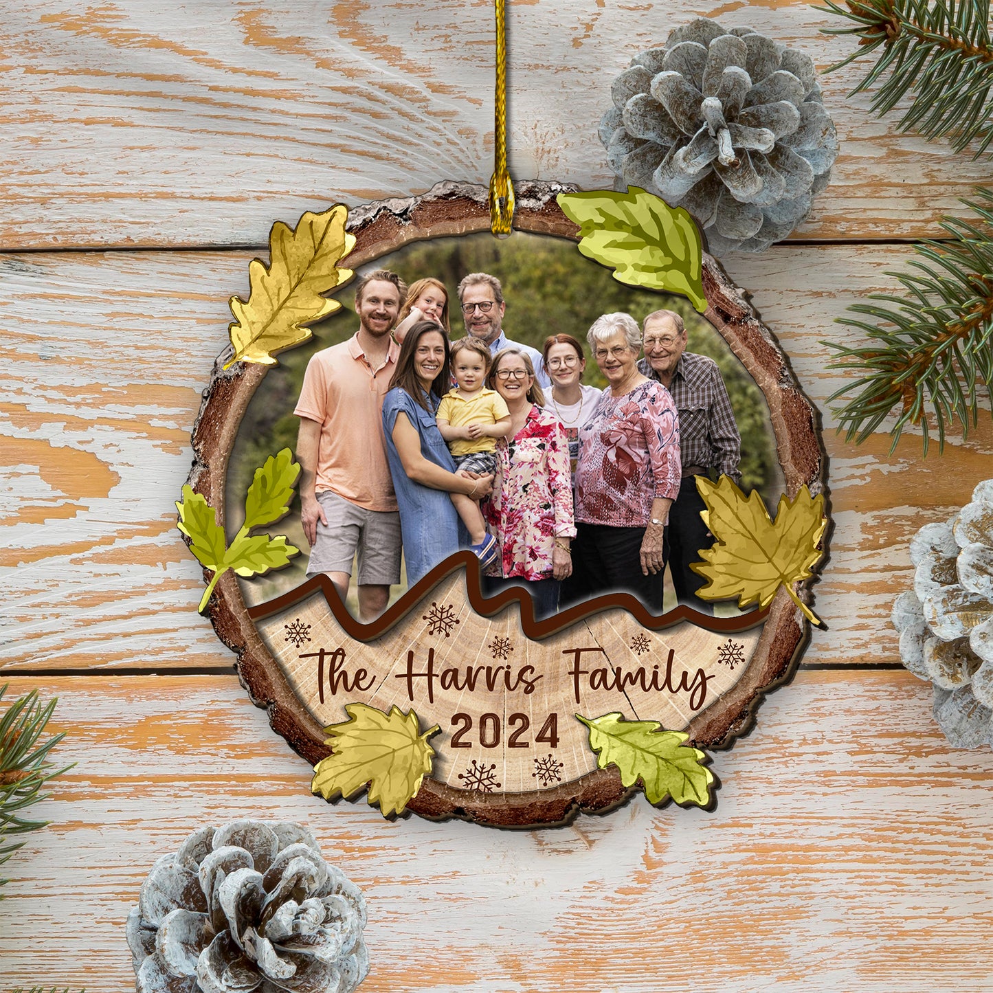 Custom Family Photo 2-Layers Wood Slice Ornament